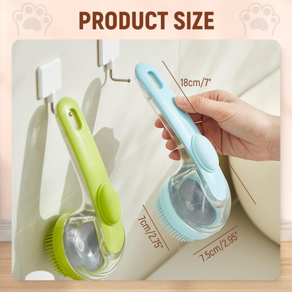 Pet Bath Brush with Shampoo Dispenser, 2025 New Dog Bath Brush Soft Silicone Bristle for Bathing Pets Grooming Massage Brush Blue