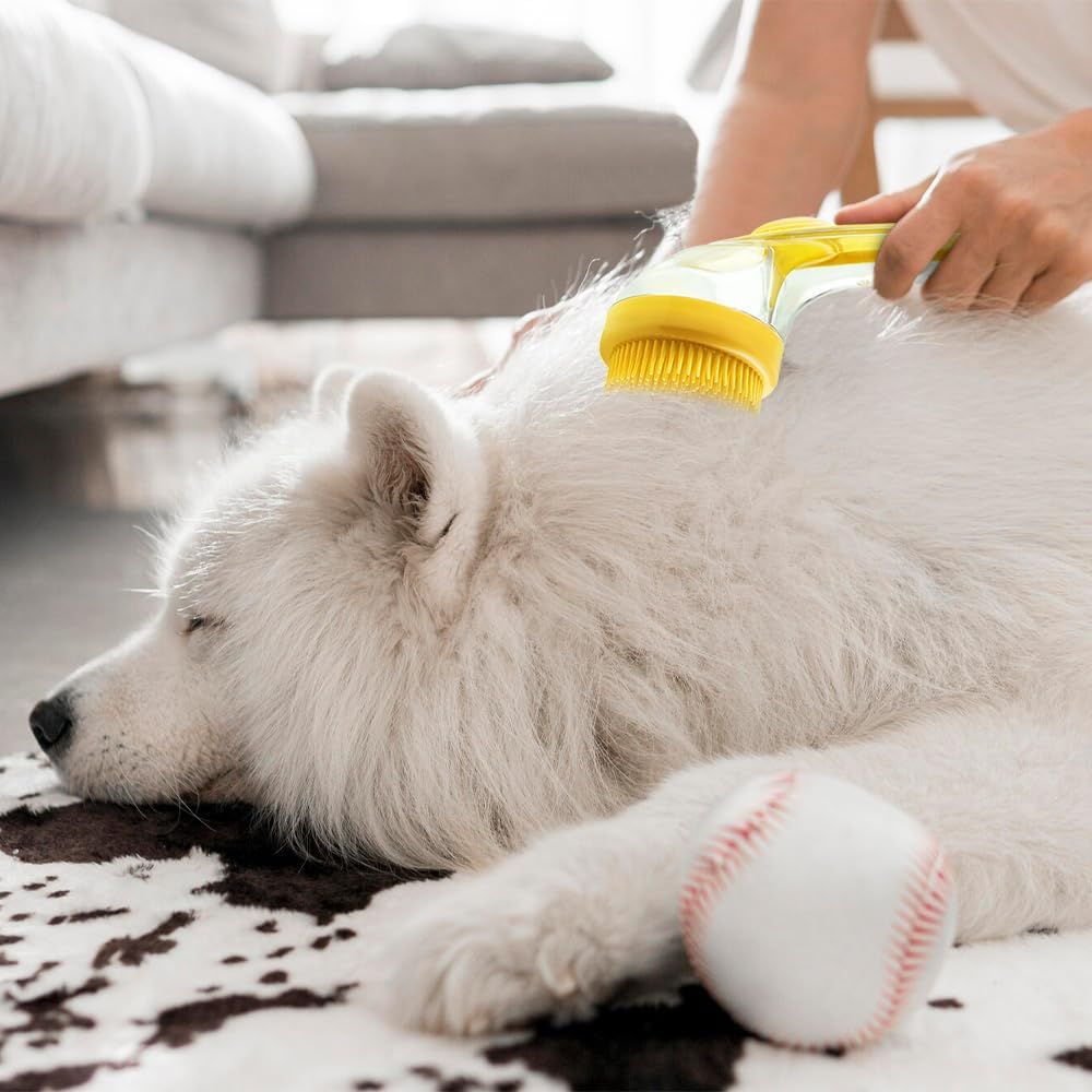 Pet Bath Brush with Shampoo Dispenser, 2025 New Dog Bath Brush Soft Silicone Bristle for Bathing Pets Grooming Massage Brush Blue
