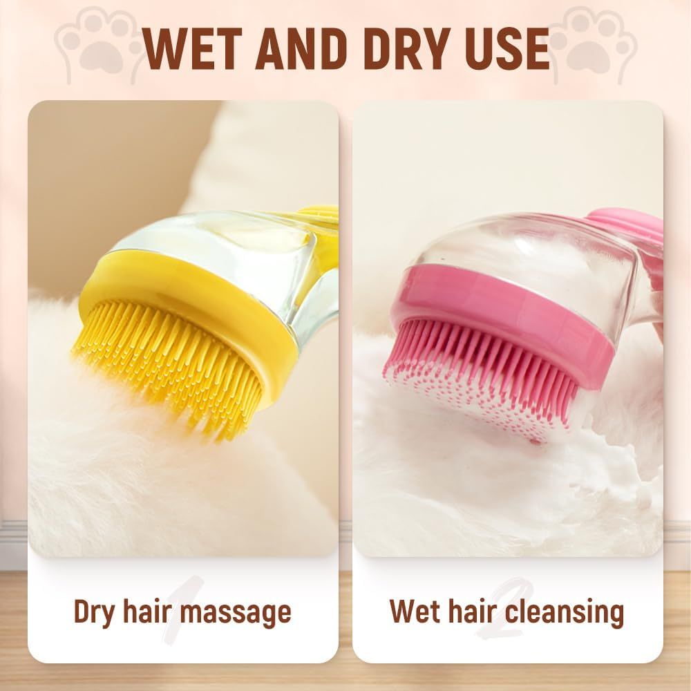 Pet Bath Brush with Shampoo Dispenser, 2025 New Dog Bath Brush Soft Silicone Bristle for Bathing Pets Grooming Massage Brush Blue