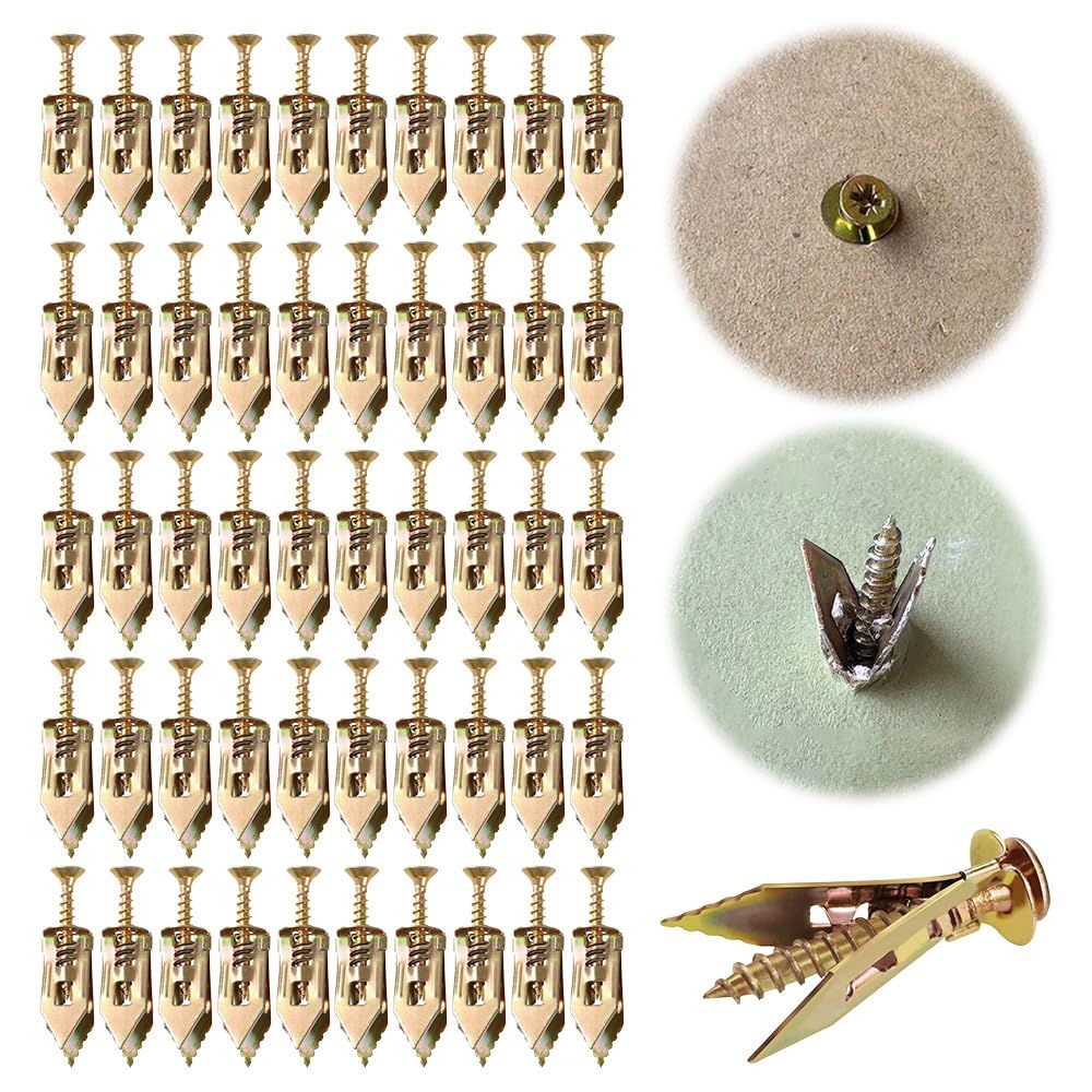 Self-Drilling Anchors Screws, 2024 New Zinc Plated Steel Self-Drilling Anchors Drilling Drywall Anchors with Screws, Wall Anchors Easy Application for TV Bike Cabinet 50, 12 mm x 30 mm