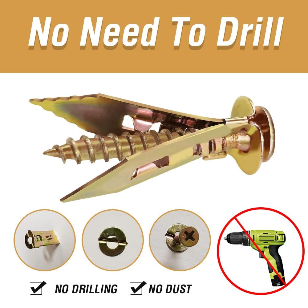 Self-Drilling Anchors Screws, 2024 New Zinc Plated Steel Self-Drilling Anchors Drilling Drywall Anchors with Screws, Wall Anchors Easy Application for TV Bike Cabinet 50, 12 mm x 30 mm