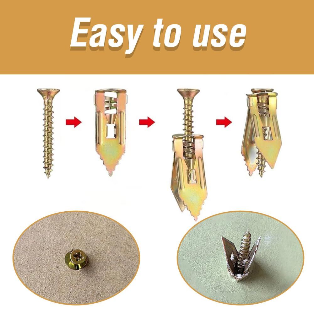 Self-Drilling Anchors Screws, 2024 New Zinc Plated Steel Self-Drilling Anchors Drilling Drywall Anchors with Screws, Wall Anchors Easy Application for TV Bike Cabinet 50, 12 mm x 30 mm