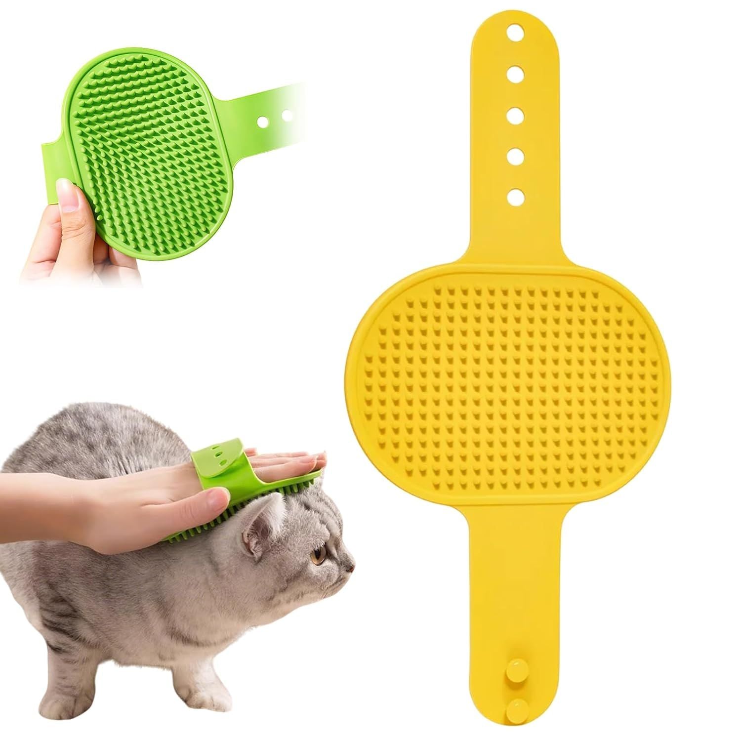 Silicone Grooming Strap Pad for Cats, 2025 New Cat Self Groomer Brush Adjustable Silicone Cat Self Groomer Brush, Multifunctional Cats Combs Massager for Cats Tree Furniture Sofa Chair Legs Yellow