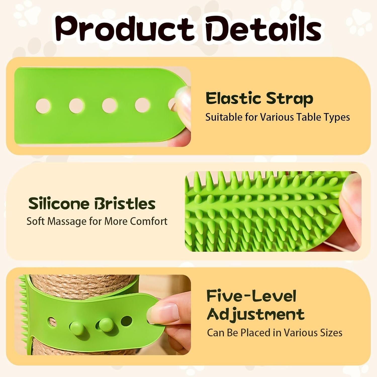 Silicone Grooming Strap Pad for Cats, 2025 New Cat Self Groomer Brush Adjustable Silicone Cat Self Groomer Brush, Multifunctional Cats Combs Massager for Cats Tree Furniture Sofa Chair Legs Yellow