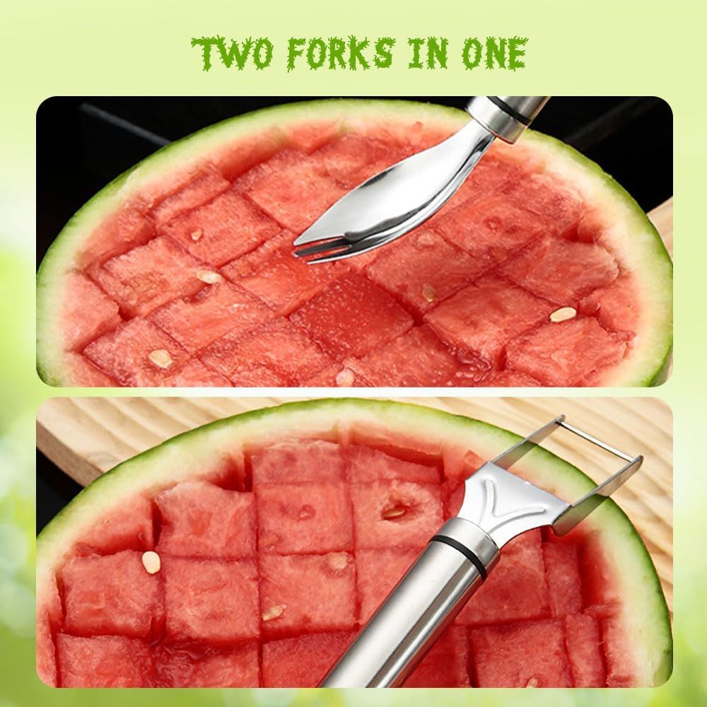 2-in-1 Stainless Steel Fruit Cutter Watermelon Cutter, Watermelon Slicer Cutter Summer Watermelon Cutting Artifact for Kitchen DIY 1