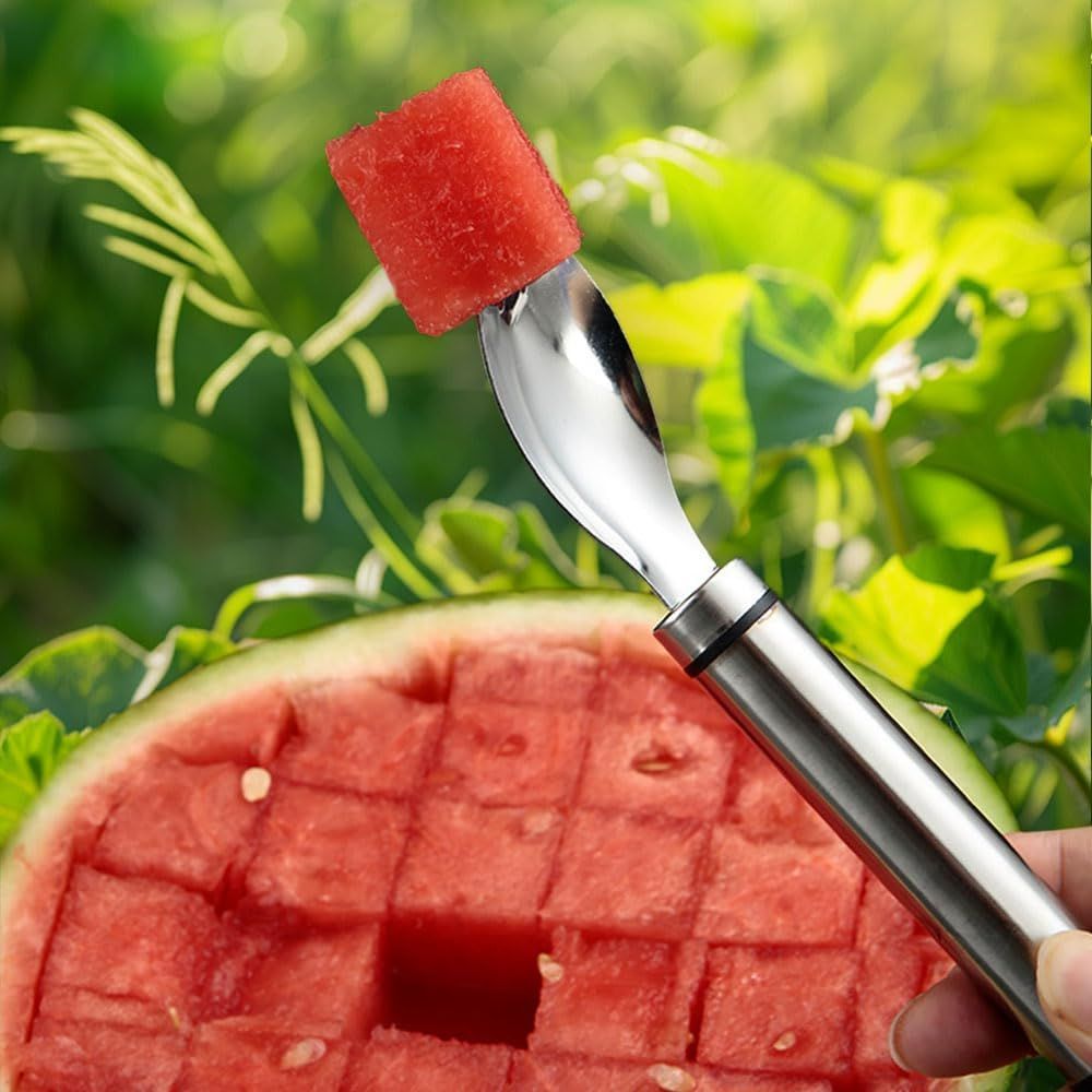 2-in-1 Stainless Steel Fruit Cutter Watermelon Cutter, Watermelon Slicer Cutter Summer Watermelon Cutting Artifact for Kitchen DIY 1