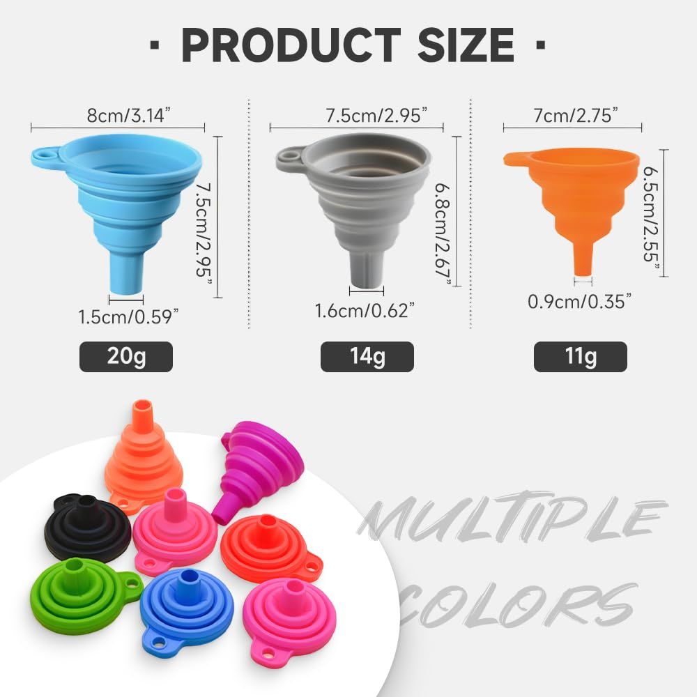 Kitchen Funnel Set, 2025 New Food Grade Silicone Collapsible Funnel Funnels for Kitchen Use Filling Bottles, Food Funnel for Filling Bottles and Water or Powder Transfer 3 Sizes Color B