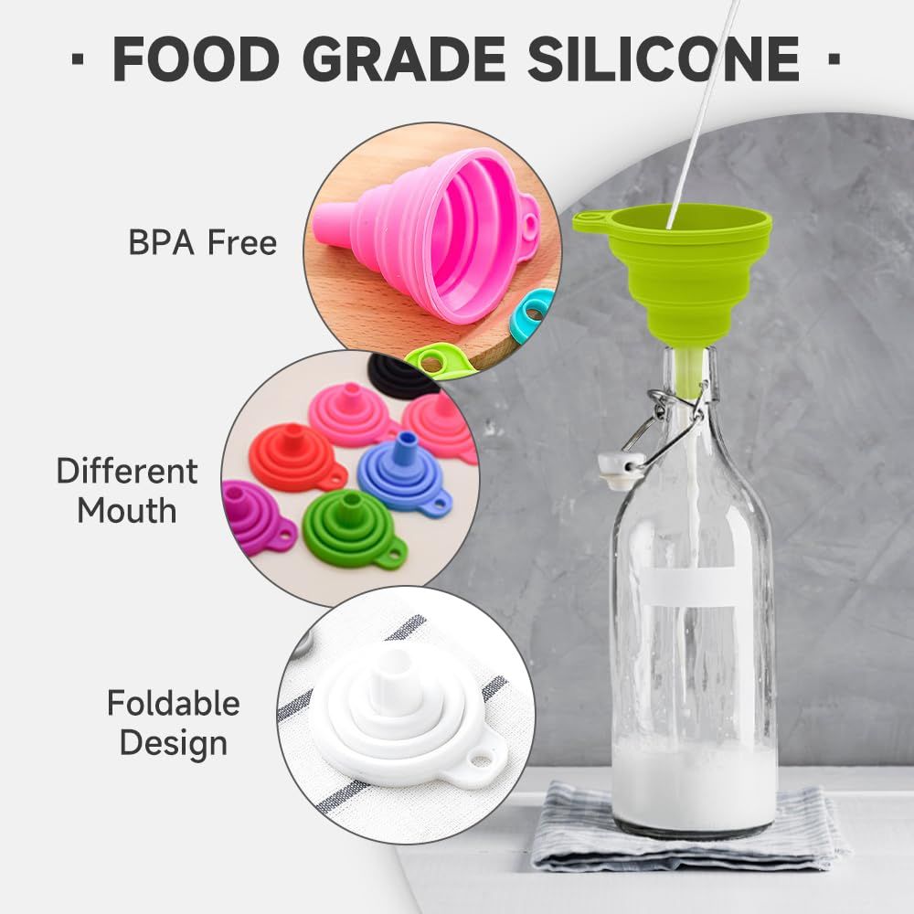 Kitchen Funnel Set, 2025 New Food Grade Silicone Collapsible Funnel Funnels for Kitchen Use Filling Bottles, Food Funnel for Filling Bottles and Water or Powder Transfer 3 Sizes Color B