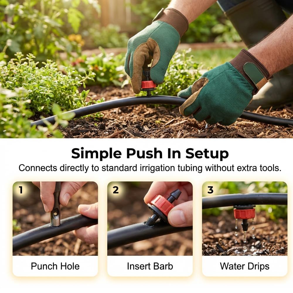 1 GPH Pressure Compensated Drippers Flow for Garden System, 2026 New Self-Cleaning Constant Flow Drippers Drip Irrigation Emitters System for 1/4 Inch Drip Irrigation Tubing 60, 1 GPH