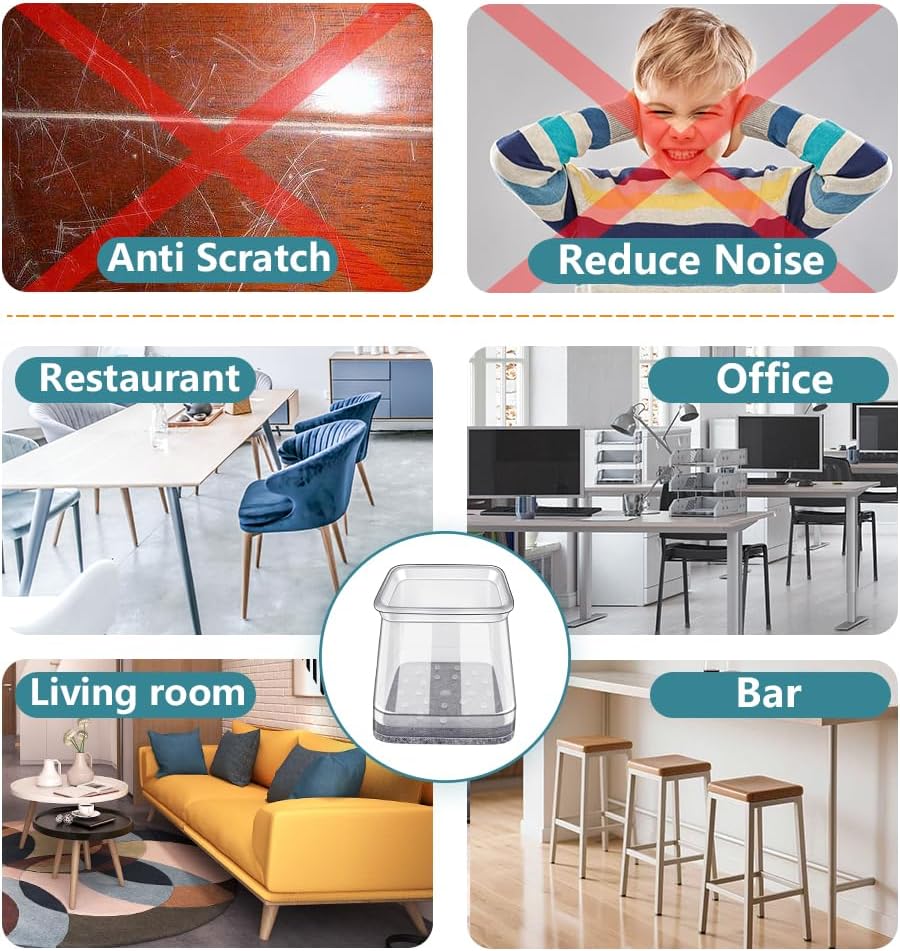 Ansible 24 Pcs Chair Leg Floor Protectors Square, Silicone Felt Furniture Leg Pads Caps Covers for Hardwood Floors Fit:1-1/16" to 1-5/8"