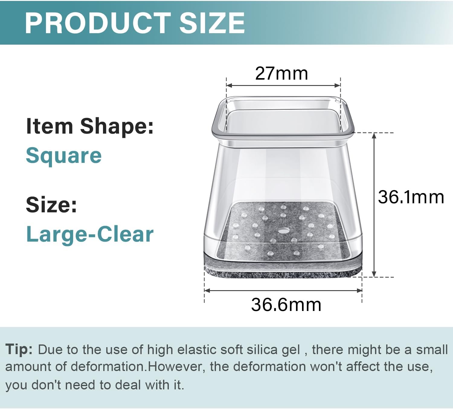 Ansible 24 Pcs Chair Leg Floor Protectors Square, Silicone Felt Furniture Leg Pads Caps Covers for Hardwood Floors Fit:1-1/16" to 1-5/8"