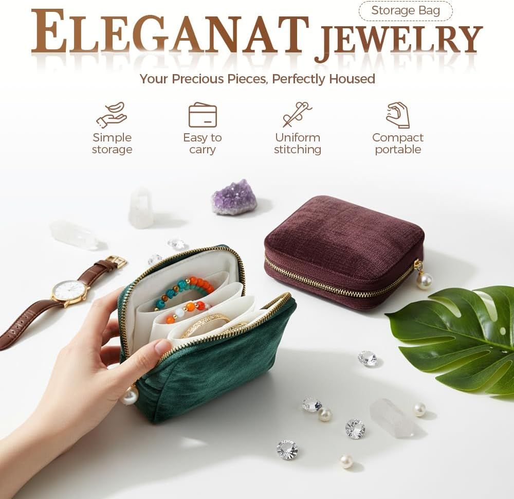 Travel Jewelry Case, Small Velvet Jewelry Pouch Bag with Zipper, Mini Portable Organizer for Earrings Rings Necklaces, Anti-Scratch Portable Storage Bag Smog Blue
