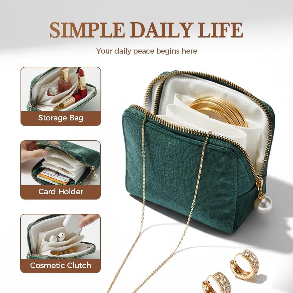 Travel Jewelry Case, Small Velvet Jewelry Pouch Bag with Zipper, Mini Portable Organizer for Earrings Rings Necklaces, Anti-Scratch Portable Storage Bag Smog Blue