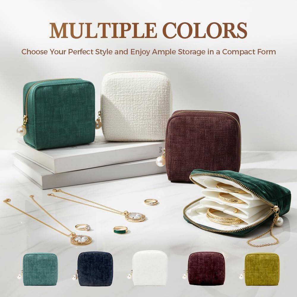 Travel Jewelry Case, Small Velvet Jewelry Pouch Bag with Zipper, Mini Portable Organizer for Earrings Rings Necklaces, Anti-Scratch Portable Storage Bag Smog Blue