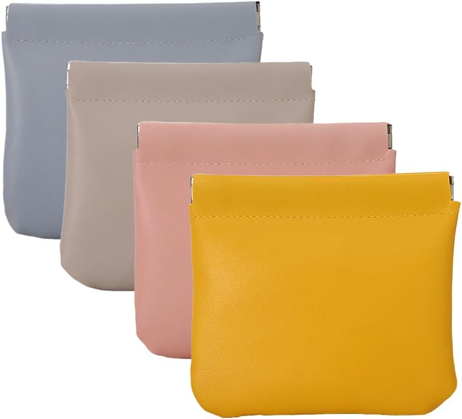 4 Pcs Leather Pouch for Purse, Snap Closure Self-Sealing Cosmetic Bag, Mini Waterproof Organizer for Makeup, Coins, Jewelry, Eyeglasses B, 4.7X4.5 inches
