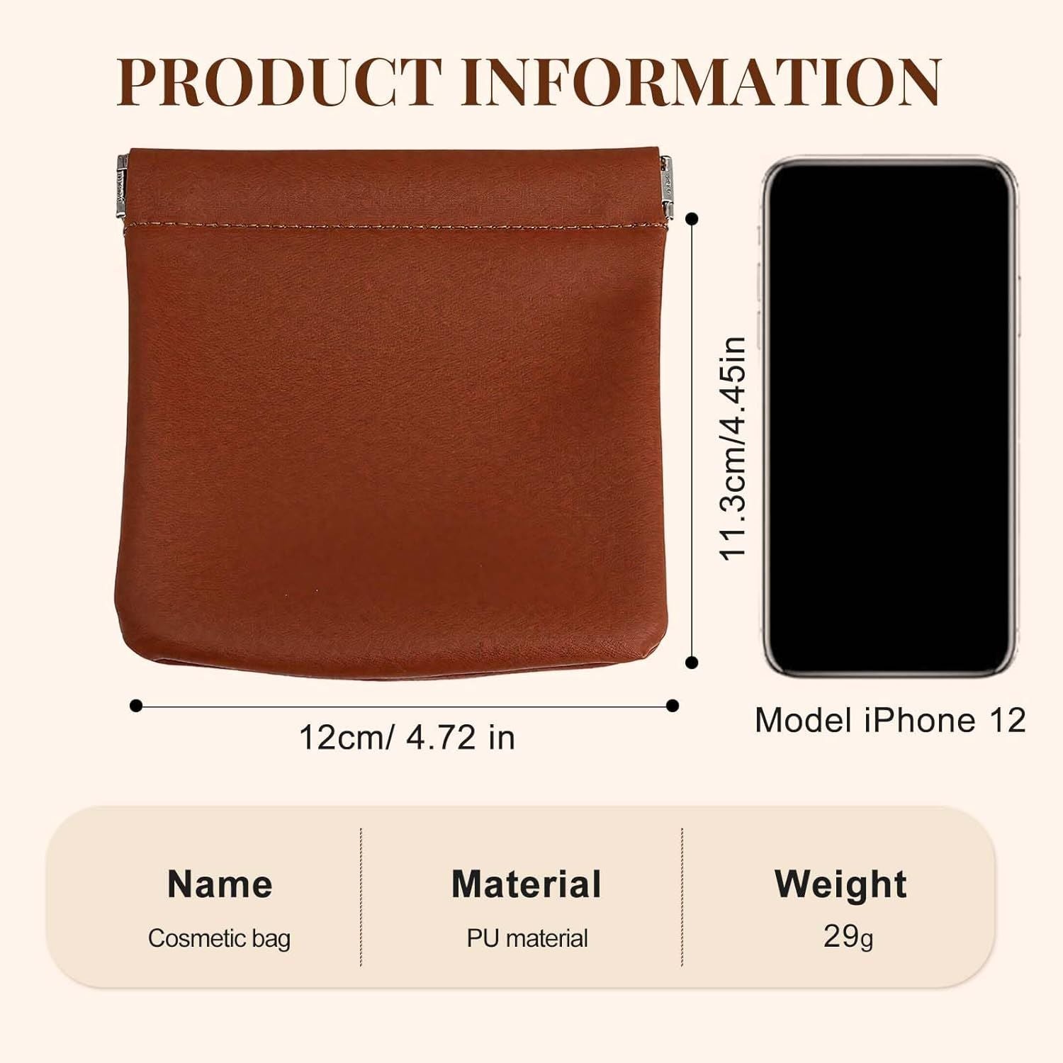 4 Pcs Leather Pouch for Purse, Snap Closure Self-Sealing Cosmetic Bag, Mini Waterproof Organizer for Makeup, Coins, Jewelry, Eyeglasses B, 4.7X4.5 inches