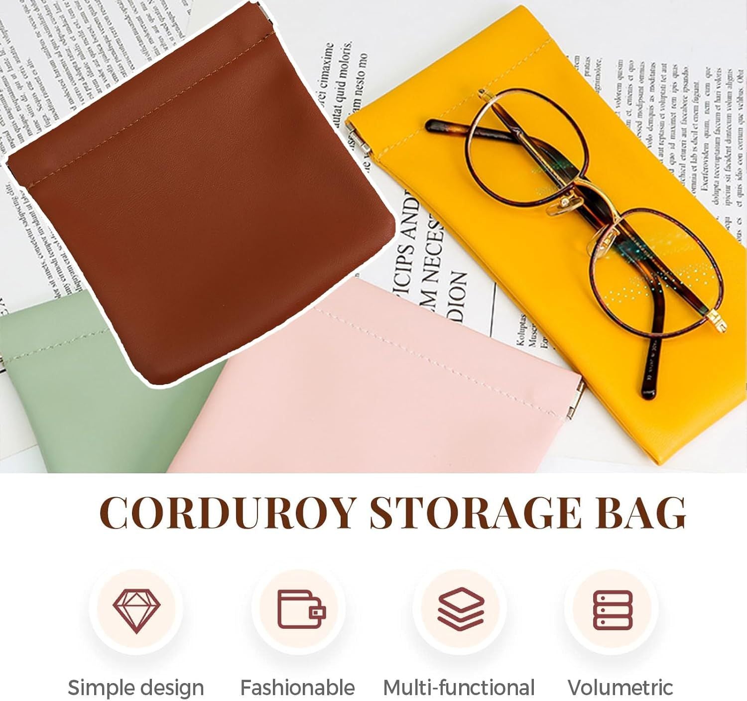 4 Pcs Leather Pouch for Purse, Snap Closure Self-Sealing Cosmetic Bag, Mini Waterproof Organizer for Makeup, Coins, Jewelry, Eyeglasses B, 4.7X4.5 inches