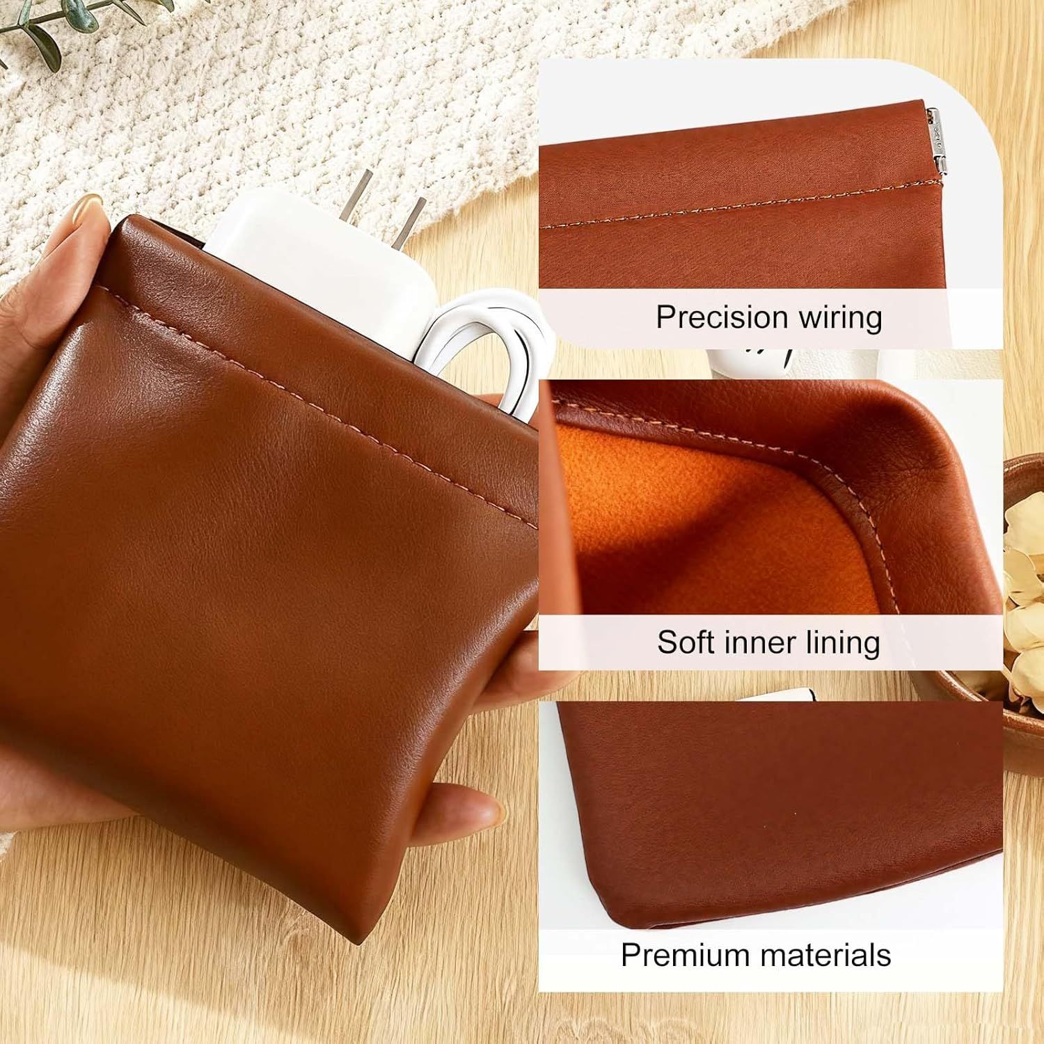 4 Pcs Leather Pouch for Purse, Snap Closure Self-Sealing Cosmetic Bag, Mini Waterproof Organizer for Makeup, Coins, Jewelry, Eyeglasses B, 4.7X4.5 inches