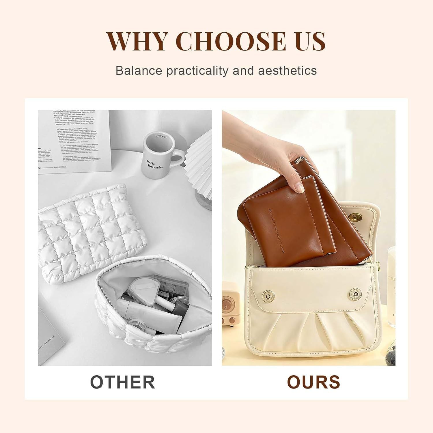 4 Pcs Leather Pouch for Purse, Snap Closure Self-Sealing Cosmetic Bag, Mini Waterproof Organizer for Makeup, Coins, Jewelry, Eyeglasses B, 4.7X4.5 inches