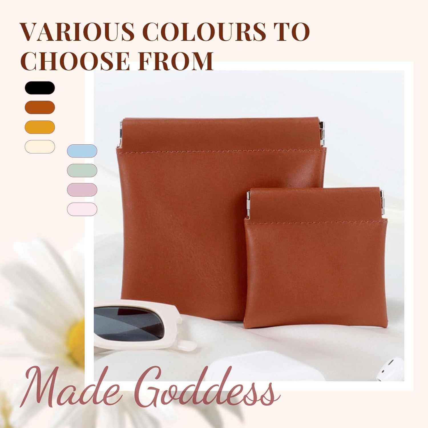 4 Pcs Leather Pouch for Purse, Snap Closure Self-Sealing Cosmetic Bag, Mini Waterproof Organizer for Makeup, Coins, Jewelry, Eyeglasses B, 4.7X4.5 inches