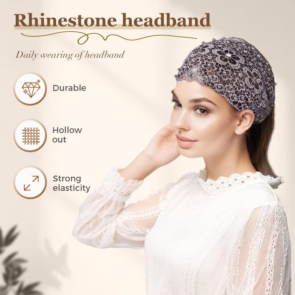 2025 New Elegant Floral Beaded Headbands for Women, Wide Lace Hair Bandanas, Boho Hair Accessories 5PCS, one size