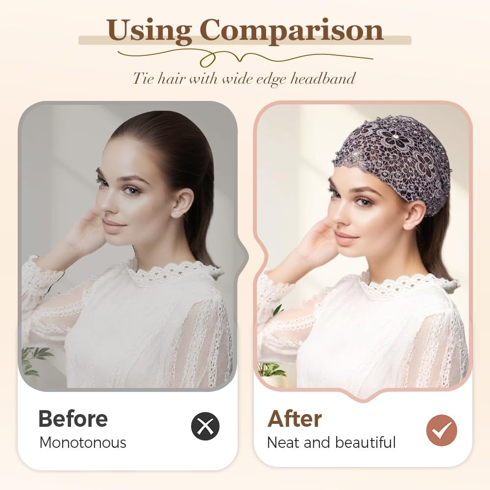 2025 New Elegant Floral Beaded Headbands for Women, Wide Lace Hair Bandanas, Boho Hair Accessories 5PCS, one size