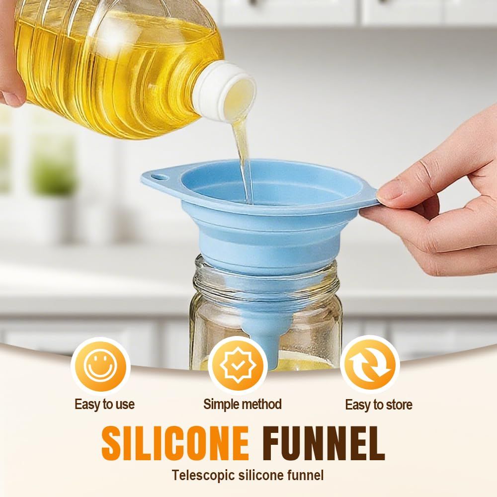 Kitchen Funnel Set 3 Pack, Collapsible Silicone Funnels for Filling Water Bottles & Small Bottles | Food-Grade, Easy Clean & Space-Saving Mix Colors