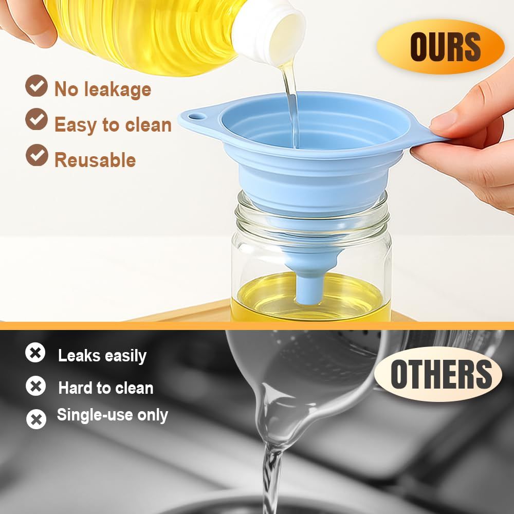 Kitchen Funnel Set 3 Pack, Collapsible Silicone Funnels for Filling Water Bottles & Small Bottles | Food-Grade, Easy Clean & Space-Saving Mix Colors