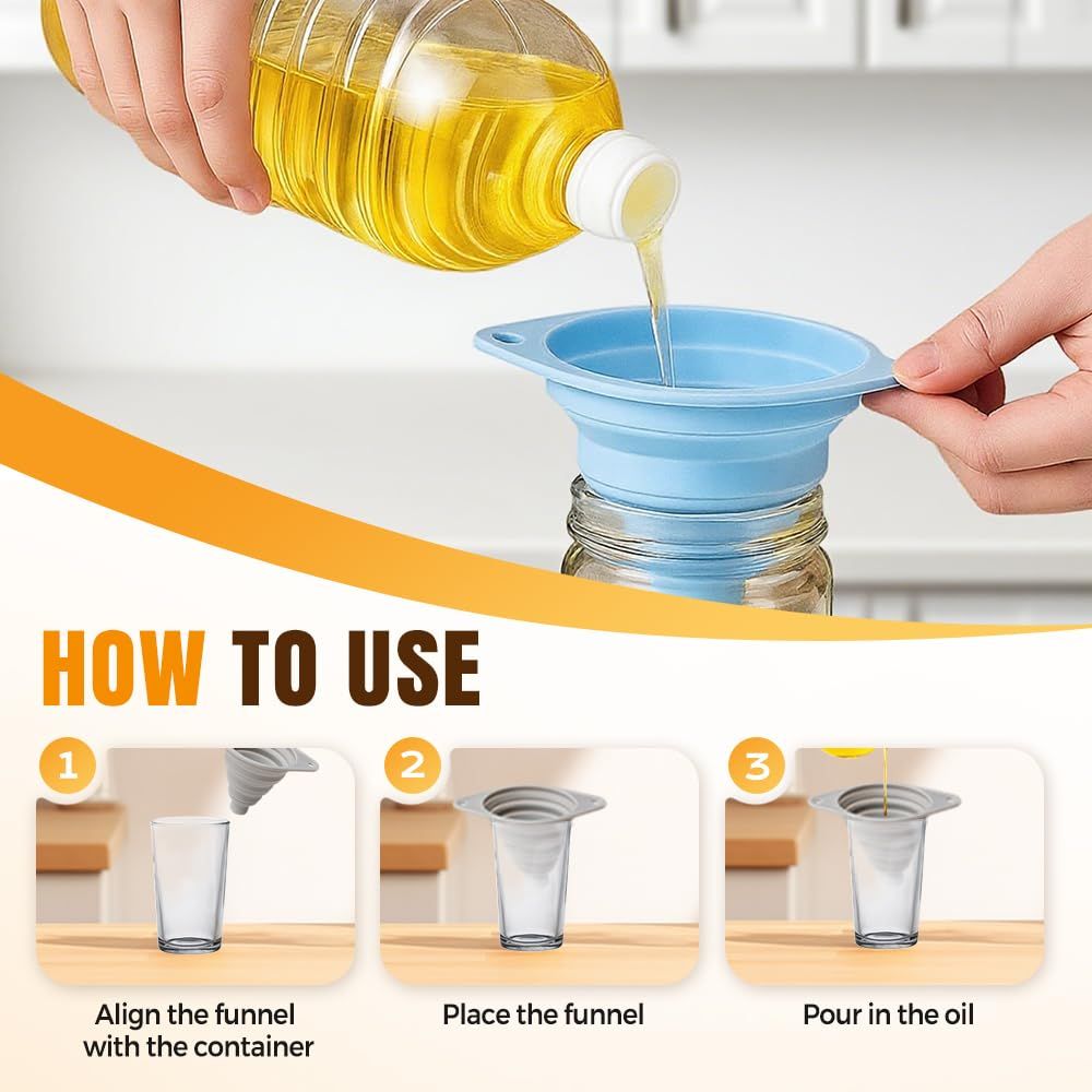 Kitchen Funnel Set 3 Pack, Collapsible Silicone Funnels for Filling Water Bottles & Small Bottles | Food-Grade, Easy Clean & Space-Saving Mix Colors