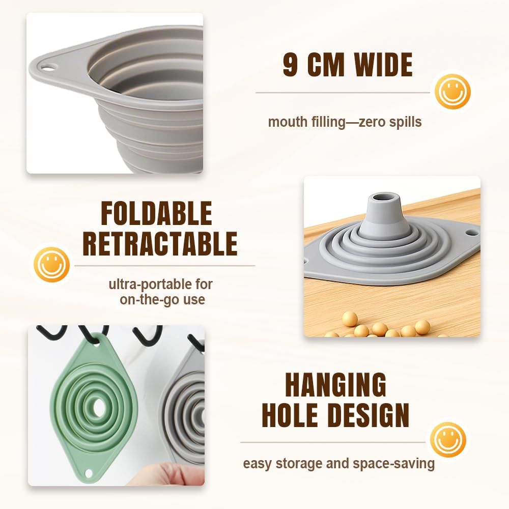 Kitchen Funnel Set 3 Pack, Collapsible Silicone Funnels for Filling Water Bottles & Small Bottles | Food-Grade, Easy Clean & Space-Saving Mix Colors