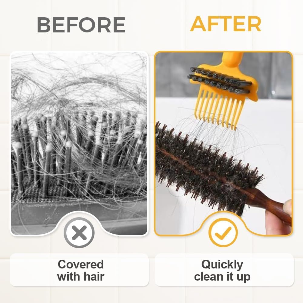 2-in-1 Hair Brush Cleaner Tool, Effortlessly Removes Hair & Dust from Combs, Mini Cleaning Rake with Pick & Bristles for Home and Salon Use Green