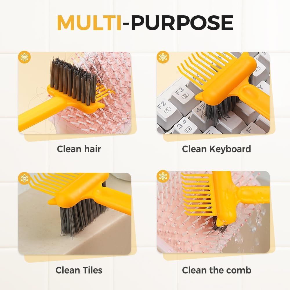 2-in-1 Hair Brush Cleaner Tool, Effortlessly Removes Hair & Dust from Combs, Mini Cleaning Rake with Pick & Bristles for Home and Salon Use Green