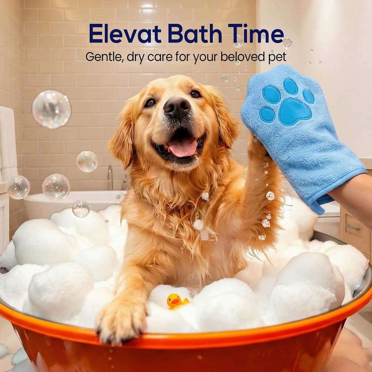 Paw Bathing Towel for Cats Puppy, Machine-Washable Reusable Pet Grooming Towel - Soft, Absorbent Quick-Dry Bath Mitt for Dirt Odor Removal, Daily Care & Travel Blue