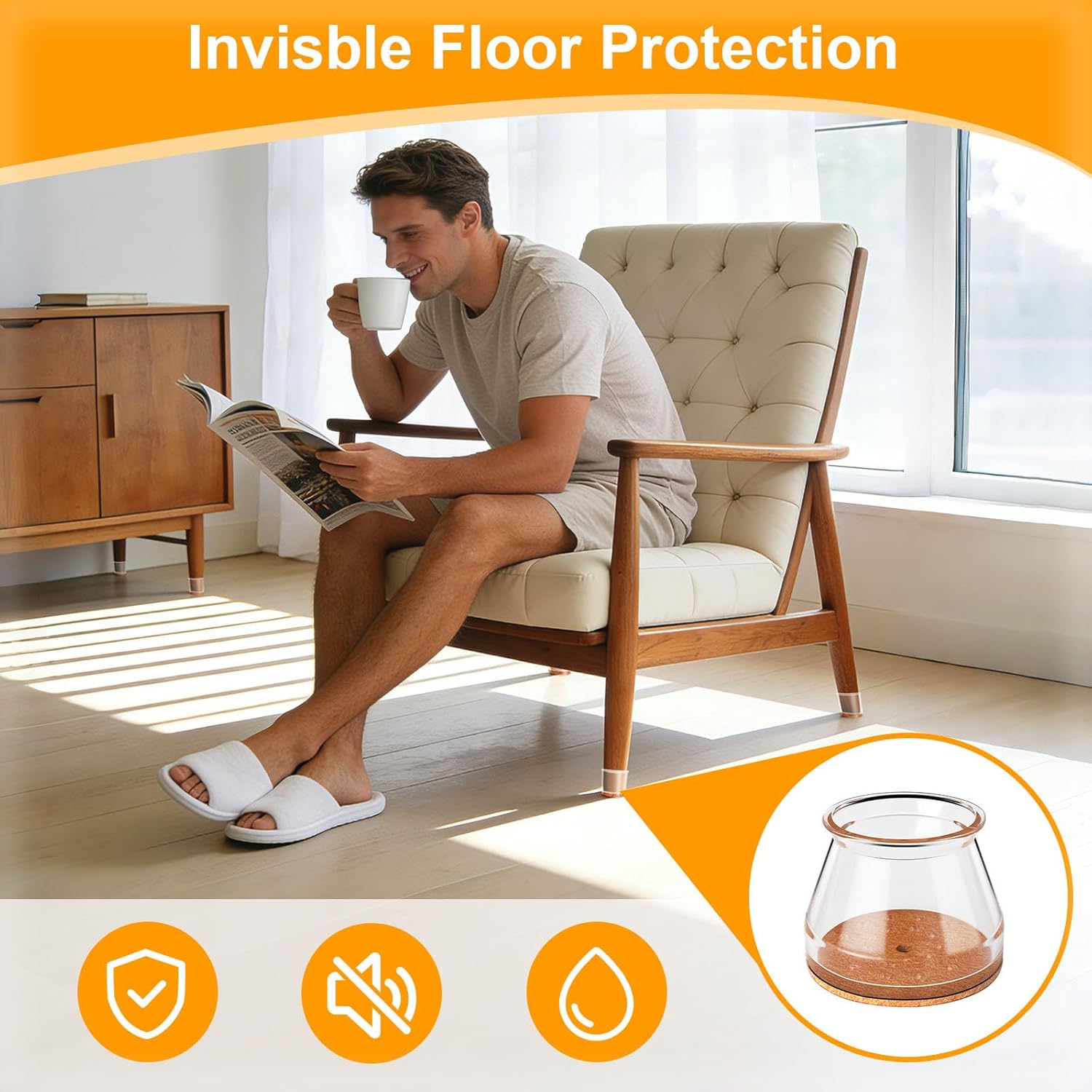 Ansible 36 Pack Chair Leg Floor Protectors for Hardwood Floors, Silicone Felt Covers Pads Caps, Protect Wood Furniture Feet Floors Noise Reduce and Scratch Universal Large & Clear