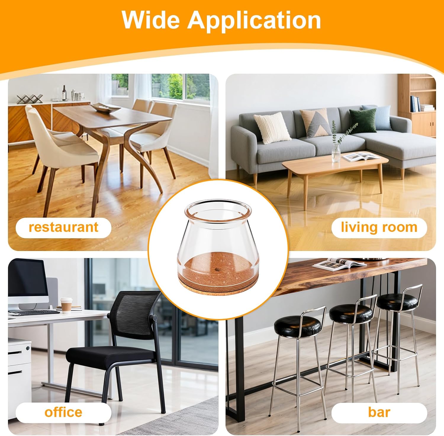 Ansible 36 Pack Chair Leg Floor Protectors for Hardwood Floors, Silicone Felt Covers Pads Caps, Protect Wood Furniture Feet Floors Noise Reduce and Scratch Universal Large & Clear