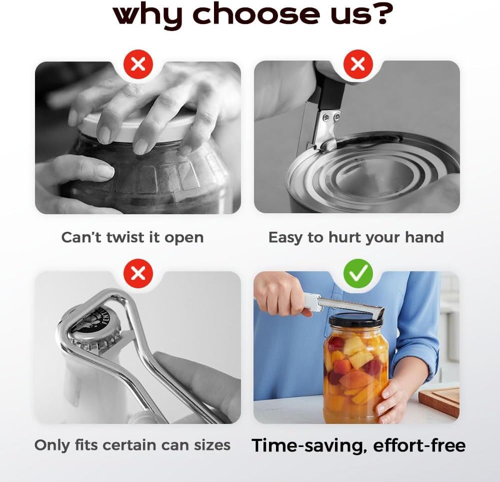 Adjustable Jar Opener for Weak Hands & Seniors - Stainless Steel Can Opener with Comfort Grip, Multifunctional Bottle & Lid Opener for Kitchen, Arthritis Friendly red