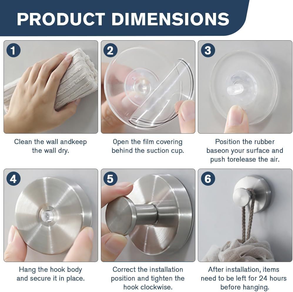 Suction Cup Hooks - 2025 Upgraded Stainless Steel Heavy Duty No Drill Hooks for Wreaths on Glass, Shower Towels & Front Door 2, Black