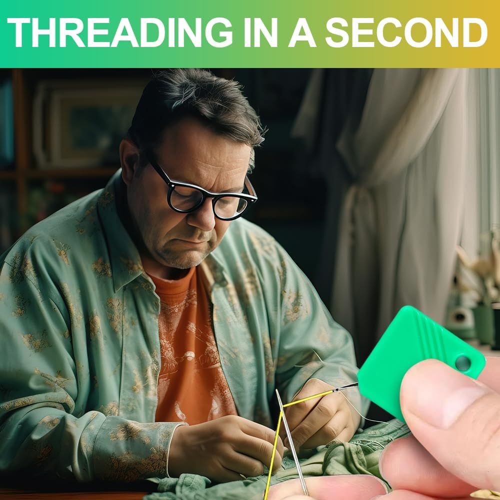 2025 Upgraded Needle Threaders, Sewing Machine Needle Threader, Needle Threaders for Hand Sewing, Embroidery Floss, Yarn, Quickly and Easily Threads Needles Tools Green