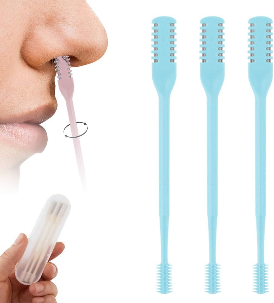 2-in-1 Nose Hair Trimmer for Men & Women, Manual 360° Rotating Multifunctional Nasal Hair Cutter & Ear Pick, Travel Essentials Blue