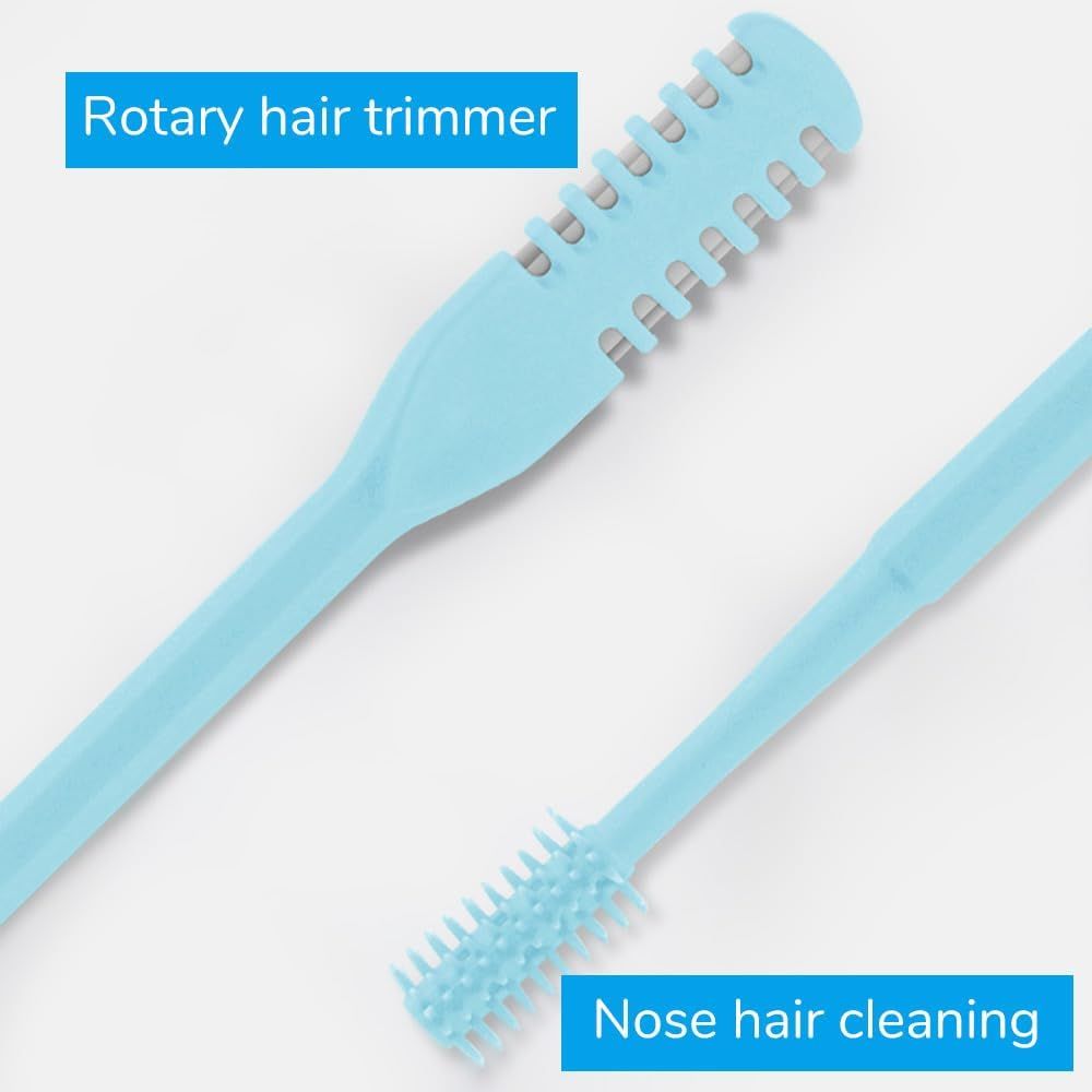 2-in-1 Nose Hair Trimmer for Men & Women, Manual 360° Rotating Multifunctional Nasal Hair Cutter & Ear Pick, Travel Essentials Blue