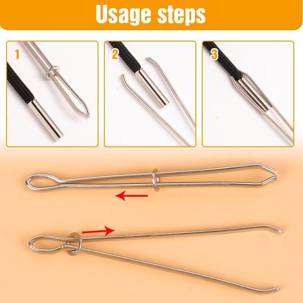DIY Rope Threader Clip, Metal Easy Pull Drawstring Threader Tool with Tweezer Sewing Tool for Drawstring Replacement for Hoodies, Pants, Shorts, Sewing Supplies Accessories 2