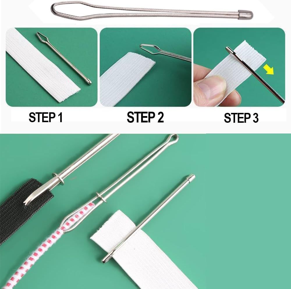 DIY Rope Threader Clip, Metal Easy Pull Drawstring Threader Tool with Tweezer Sewing Tool for Drawstring Replacement for Hoodies, Pants, Shorts, Sewing Supplies Accessories 2