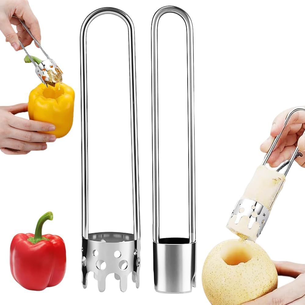 Apple Corer Tool, 2PCS Stainless Steel Fruit & Vegetable Corers for Red Bell Peppers, Apples, Pears - Easy Clean Kitchen Gadget silver