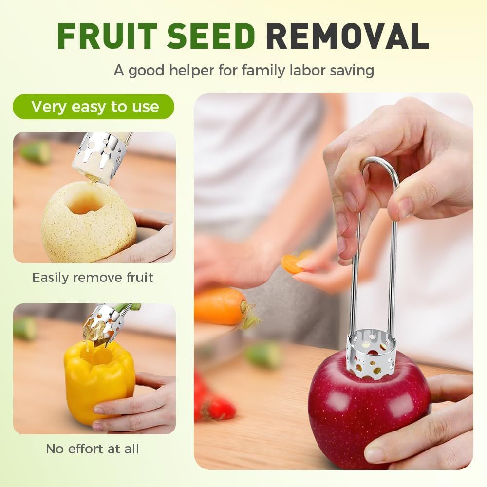 Apple Corer Tool, 2PCS Stainless Steel Fruit & Vegetable Corers for Red Bell Peppers, Apples, Pears - Easy Clean Kitchen Gadget silver