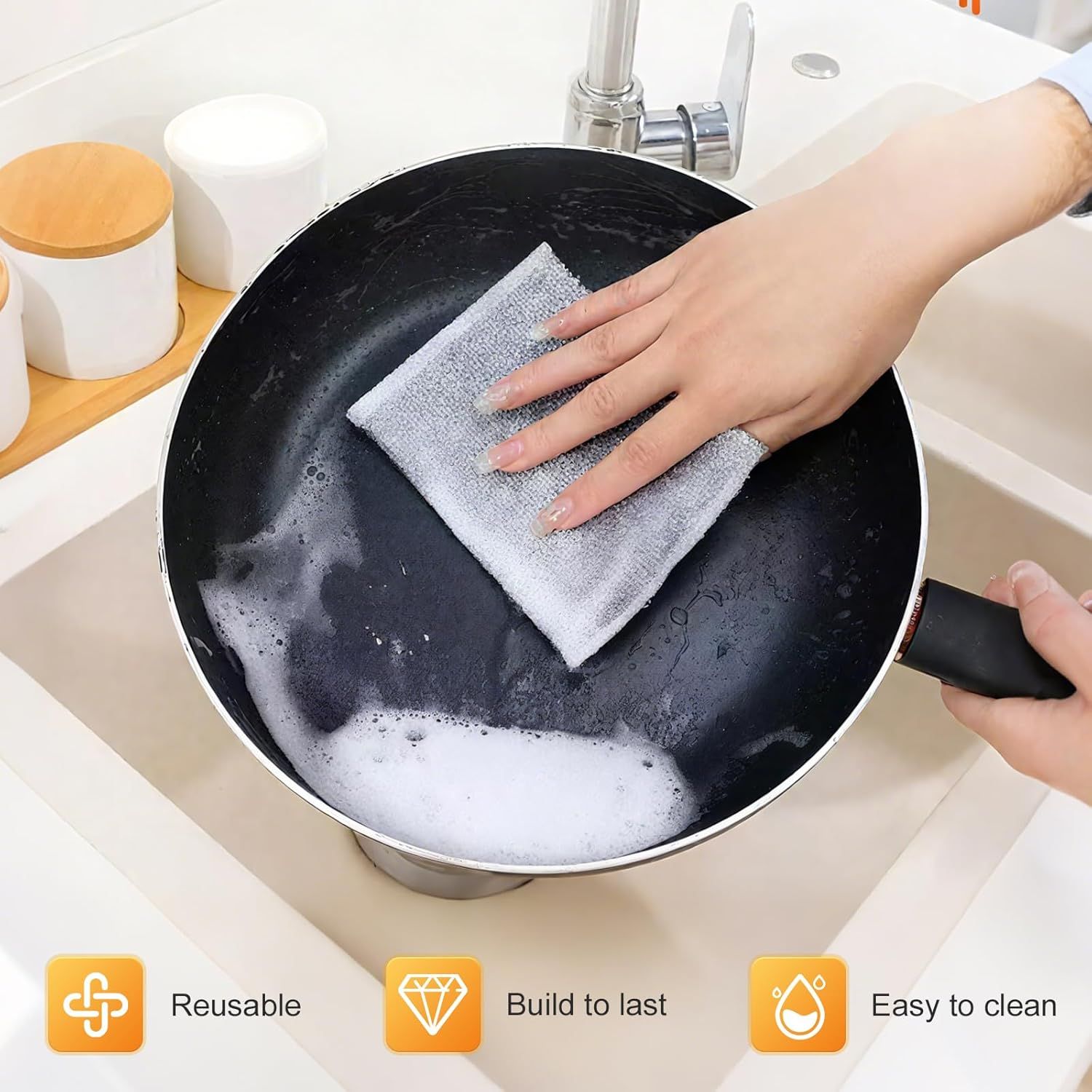 Multipurpose Wire Dishwashing Rag, Non-Scratch Wire Dishcloth for Wet & Dry Use - Reusable Metal Scrubbing Pad for Dishes & Sinks, All-Purpose Kitchen Sponge Cloth 2025 New 3