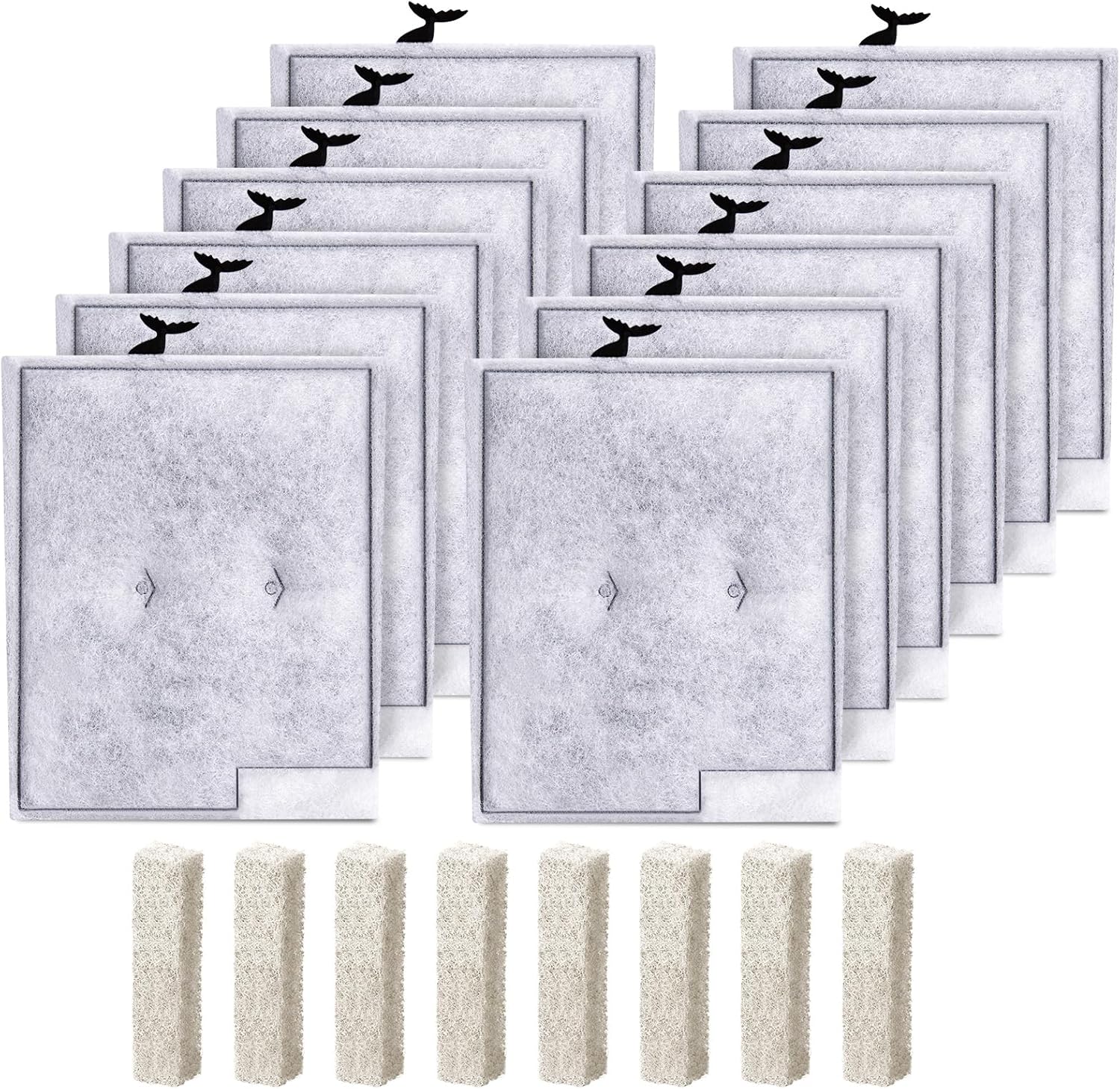 12pcs Large Filters Cartridges+8pcs Ammonia Reducer Filter Pads for Aqueon QuietFlow Power Size 20/30/50/75 & E Internal Power Size 40 & Canister Filter Size 200/300/400 & Zilla Large