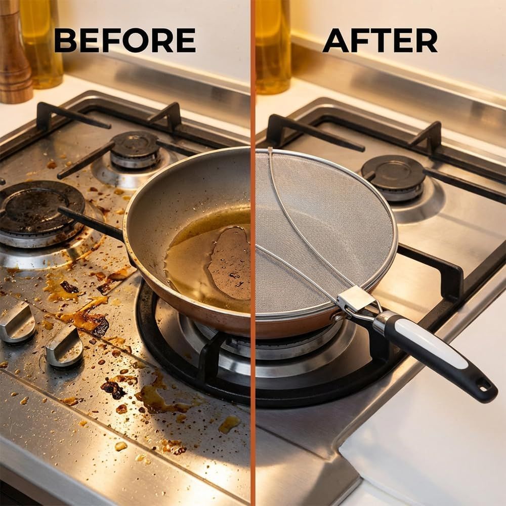 Stainless Steel Grease Splatter Guard, 11-Inch Fine Mesh Cover with Adjustable Comfort Grip Handle, Oil Splash Screen for Frying Pan, Cooking Pots, Skillet 1