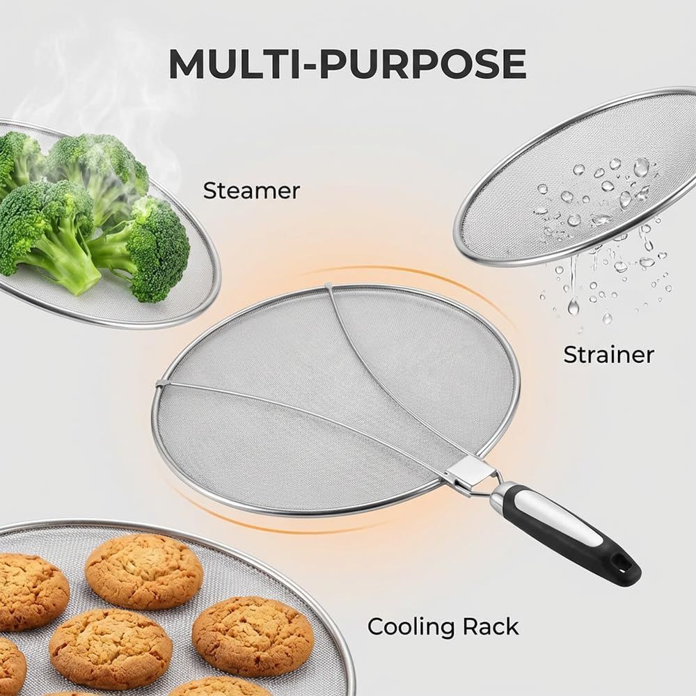 Stainless Steel Grease Splatter Guard, 11-Inch Fine Mesh Cover with Adjustable Comfort Grip Handle, Oil Splash Screen for Frying Pan, Cooking Pots, Skillet 1