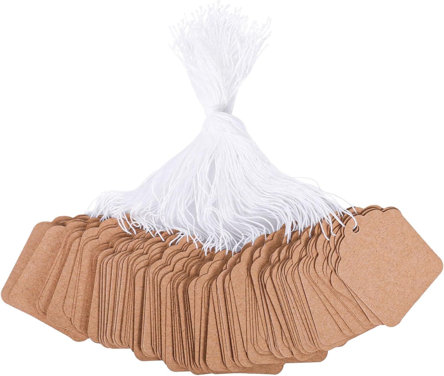 1000PCS Price Tags with String, Gift Tags with String Attached, 1.8 x 1.4 inch Kraft Paper Hang Labels for Clothes DIY Crafts Wedding Holiday Brown