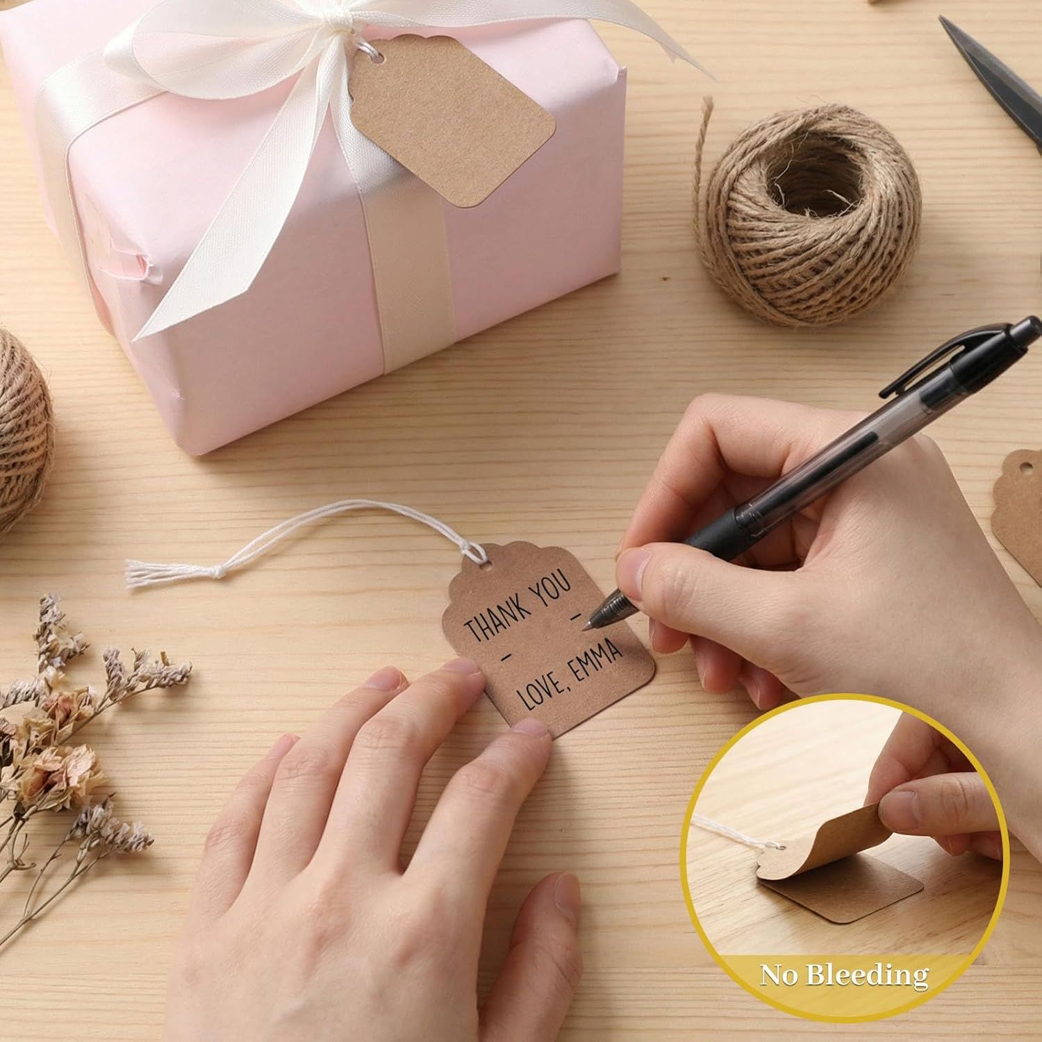 1000PCS Price Tags with String, Gift Tags with String Attached, 1.8 x 1.4 inch Kraft Paper Hang Labels for Clothes DIY Crafts Wedding Holiday Brown